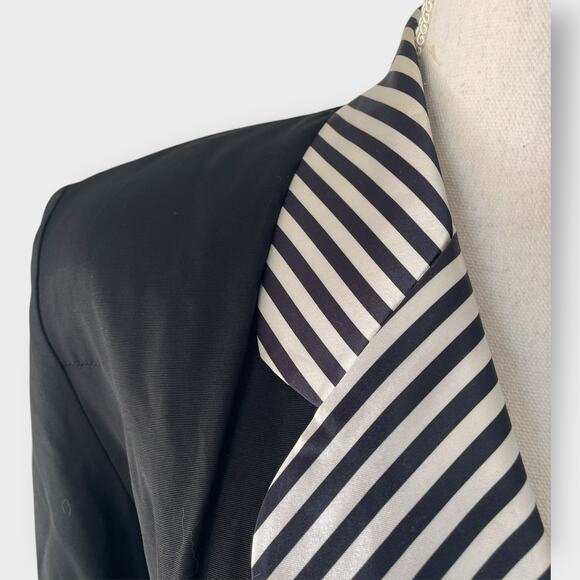 VTG Cache Blazer Romper Tuxedo Style Striped Size 10 Notched Collar 1990s - Picture 3 of 12